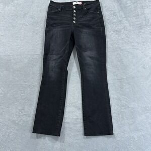 Cabi Button Fly Straight Jeans Women 31 Bootcut Black Denim Normcore